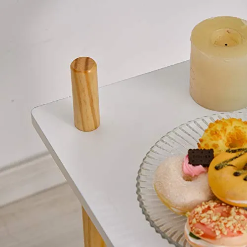 Chariot de service desserte de cuisine à roulettes design scandinave 2 étagères bois de pin MDF blanc