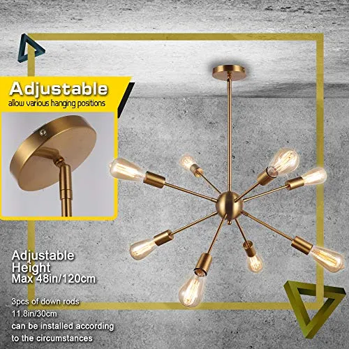 ENCOFT Sputnik Lustre Moderne 8 Lumières E27 Base, Suspension Satellite Luminaire en Métal Lampe pour Chambre Cuisine Restaurant, Or Sans Ampoules