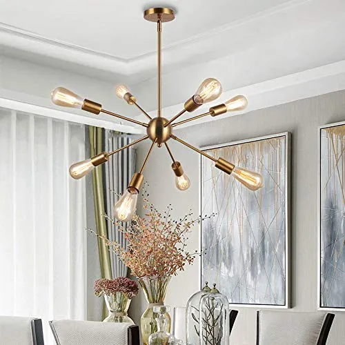 ENCOFT Sputnik Lustre Moderne 8 Lumières E27 Base, Suspension Satellite Luminaire en Métal Lampe pour Chambre Cuisine Restaurant, Or Sans Ampoules