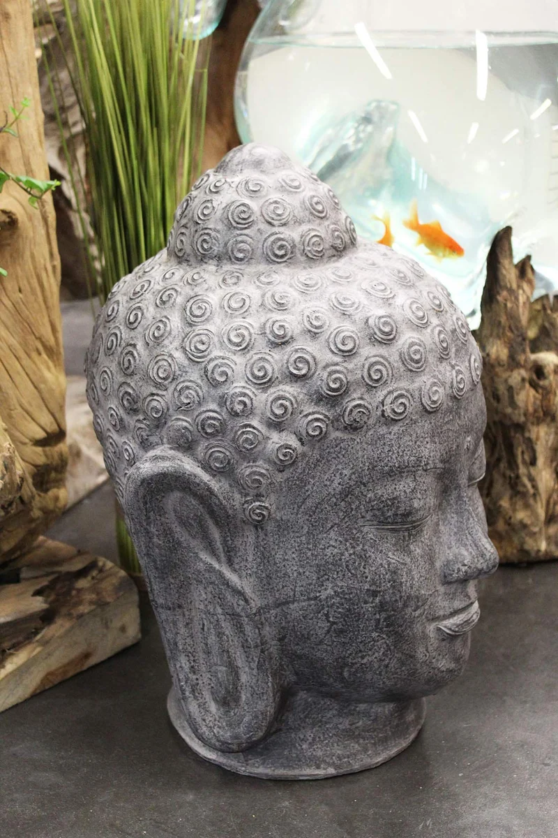 Meubletmoi Tête de Buddha Grise en Terre Cuite - Statue décoration Zen Exotique - Dharma