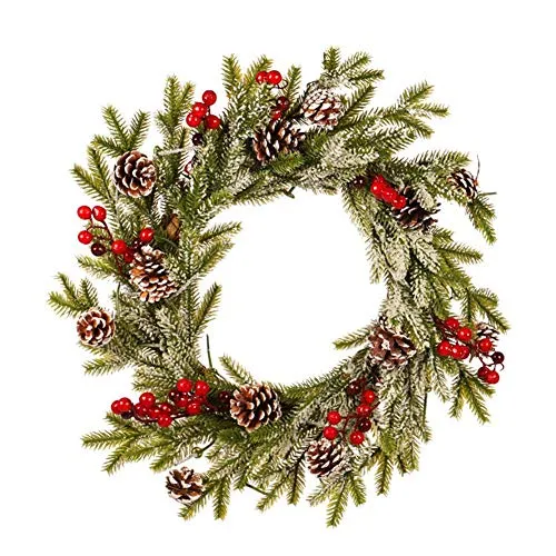 Guirlande De Noël,Couronne Décoration de Noël Couronne D'automne Guirlande de Noël Artificielles Fait à Main, Couronne de Fleurs Idéal Déco Noël pour Votre Porte, Mur ou Fenêtre