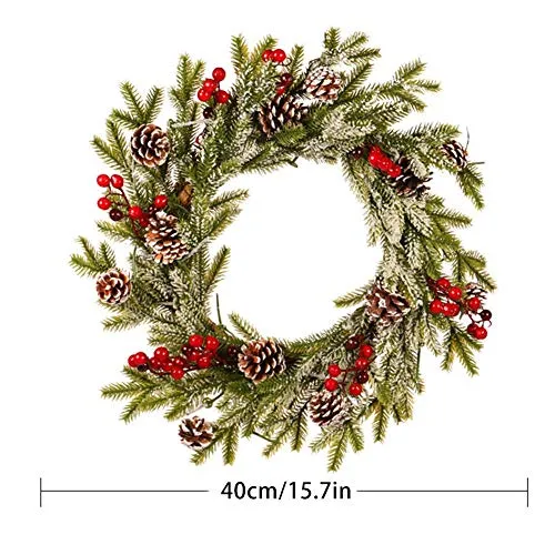 Guirlande De Noël,Couronne Décoration de Noël Couronne D'automne Guirlande de Noël Artificielles Fait à Main, Couronne de Fleurs Idéal Déco Noël pour Votre Porte, Mur ou Fenêtre