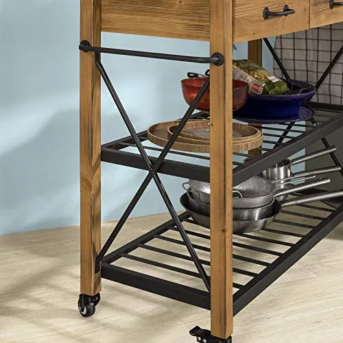 SoBuy® FKW57-N Table Console Chariot de Service Desserte à roulettes Commode Roulant pour Cuisine et Salon 2 tiroirs et 2 étagère