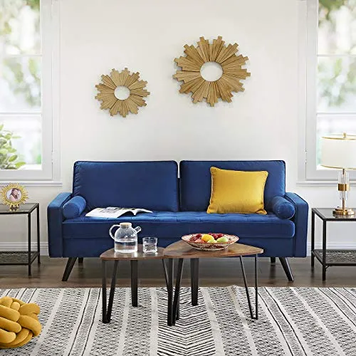 VASAGLE Canapé 3 Places, Surface en Velours, 176 x 83 x 84 cm, pour Petit Appartement, Chambre d’Amis, Chambre d’Adolescent, Cadre en Bois, Montage Facile, Bleu Roi LCS50IN