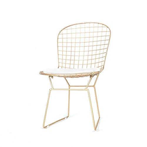 QIAOJUNJUN Nordic créatif ajouré Chaise en Fil de Fer barbelé Personnalité Simple Fer forgé Restaurant Restaurant Chaise de Bureau Ordinateur doré Coussin Chaise