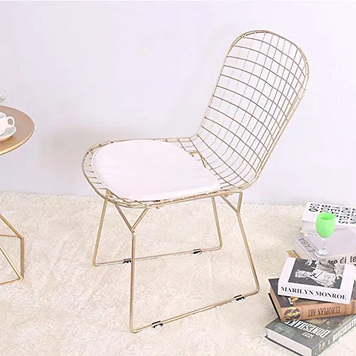 QIAOJUNJUN Nordic créatif ajouré Chaise en Fil de Fer barbelé Personnalité Simple Fer forgé Restaurant Restaurant Chaise de Bureau Ordinateur doré Coussin Chaise