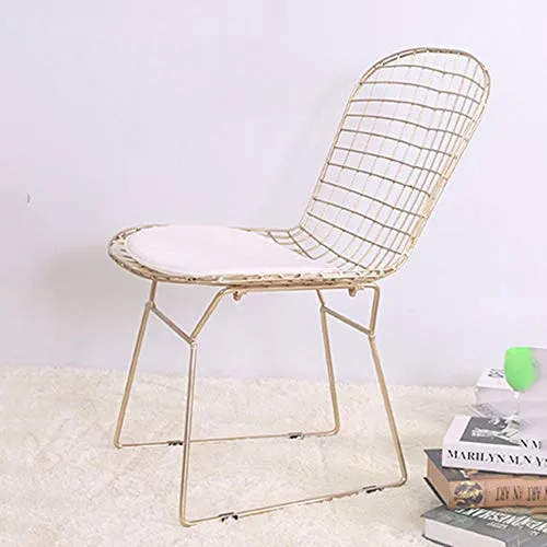 QIAOJUNJUN Nordic créatif ajouré Chaise en Fil de Fer barbelé Personnalité Simple Fer forgé Restaurant Restaurant Chaise de Bureau Ordinateur doré Coussin Chaise