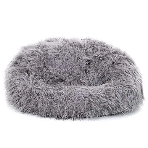 Icon Pouf Classique en Fausse Fourrure Mongole Yeti, Gris Anthracite, Poufs de Salon, 85cm x 50cm, Pouf Poire Grand, Chaise pour Chambre
