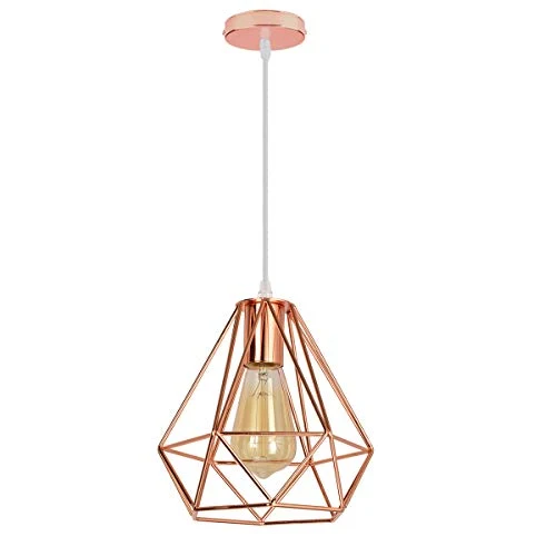iDEGE Suspension Luminaire Retro E27 Lustre Plafonniers en Forme de Cage Lampe Suspension Vintage pour Salle à Manger, Salon, Chambre et Restaurant - Diamètre 20cm (Or rose)