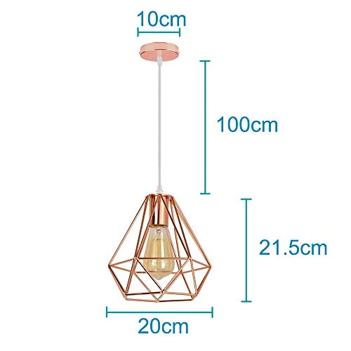 iDEGE Suspension Luminaire Retro E27 Lustre Plafonniers en Forme de Cage Lampe Suspension Vintage pour Salle à Manger, Salon, Chambre et Restaurant - Diamètre 20cm (Or rose)