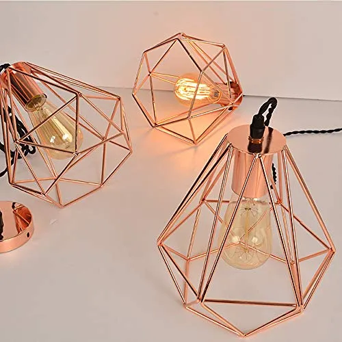 iDEGE Suspension Luminaire Retro E27 Lustre Plafonniers en Forme de Cage Lampe Suspension Vintage pour Salle à Manger, Salon, Chambre et Restaurant - Diamètre 20cm (Or rose)