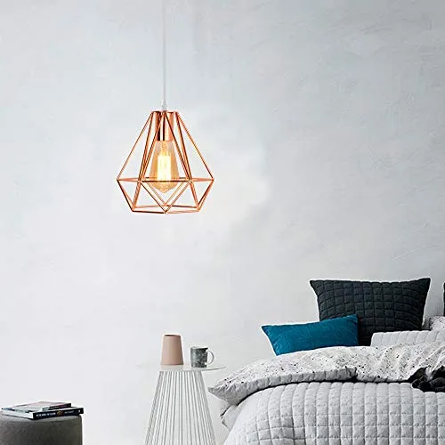 iDEGE Suspension Luminaire Retro E27 Lustre Plafonniers en Forme de Cage Lampe Suspension Vintage pour Salle à Manger, Salon, Chambre et Restaurant - Diamètre 20cm (Or rose)