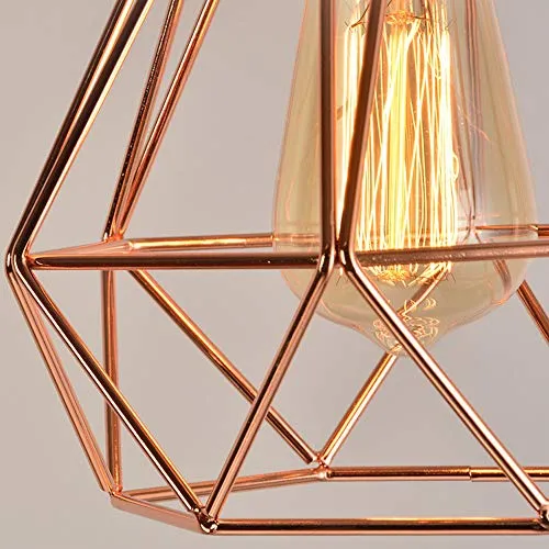 iDEGE Suspension Luminaire Retro E27 Lustre Plafonniers en Forme de Cage Lampe Suspension Vintage pour Salle à Manger, Salon, Chambre et Restaurant - Diamètre 20cm (Or rose)