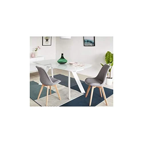 Générique Bjorn Lot de 2 chaises Pieds Bois Hetre - Tissu Gris - L 48,5 x P 56 x H 83 cm
