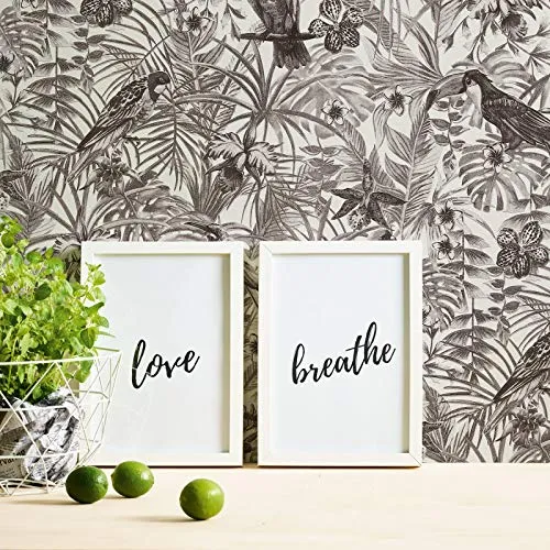 Papier peint perroquet noir & blanc 372105 | Papier peint noir et blanc 37210-5 | Papier peint jungle intissé vinyle | Papier peint salon & chambre