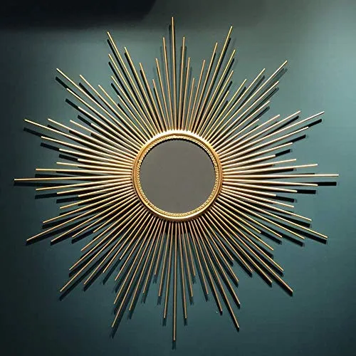 WUSTEGCCF Miroir De Beauté De Bureau éClairé,Miroir DéCoratif De Style Soleil Doré Et Argenté, Miroir Suspendu Au Point De VéRanda, DiamèTre Environ 80 Cm,Gold