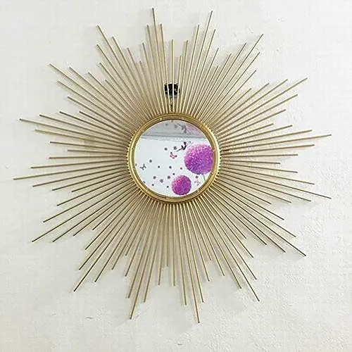 WUSTEGCCF Miroir De Beauté De Bureau éClairé,Miroir DéCoratif De Style Soleil Doré Et Argenté, Miroir Suspendu Au Point De VéRanda, DiamèTre Environ 80 Cm,Gold
