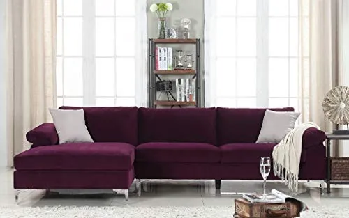 BHDesign Amanda New - Canapé d'angle Moderne 5 Personnes - Velours - Coloris Violet