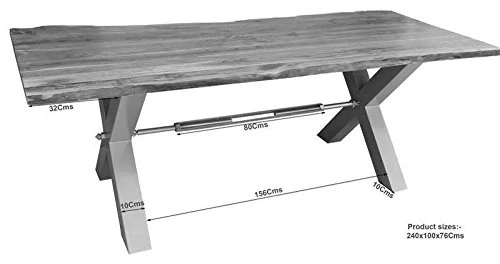 Table à manger 240x100cm - Bois massif d'acacia laqué (Bois naturel/Anthracite) - IRON LABEL #128