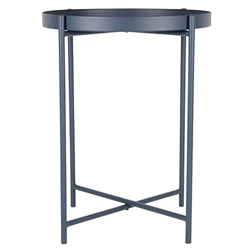 Day – USEFUL EVERYDAY Table d'appoint, table de salon, support pour fleurs, table en métal revêtu par pulvérisation, design scandinave, bleu nuit, Ø38 H50 cm, utilisation polyvalente