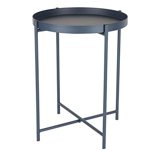 Day – USEFUL EVERYDAY Table d'appoint, table de salon, support pour fleurs, table en métal revêtu par pulvérisation, design scandinave, bleu nuit, Ø38 H50 cm, utilisation polyvalente