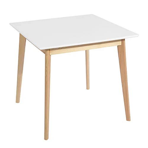 FURNITURE-R France Currency Square Top 80 Table Salle à Manger, Bois, Blanc-80-carré, 808075cm