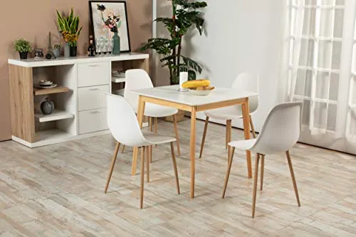 FURNITURE-R France Currency Square Top 80 Table Salle à Manger, Bois, Blanc-80-carré, 808075cm