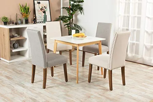 FURNITURE-R France Currency Square Top 80 Table Salle à Manger, Bois, Blanc-80-carré, 808075cm