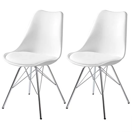 eSituro SDC0050 Lot de 2 Chaises de Salle à Manger Moderne Assise en Similicuir et Pied en métal,Blanc