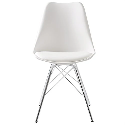 eSituro SDC0050 Lot de 2 Chaises de Salle à Manger Moderne Assise en Similicuir et Pied en métal,Blanc
