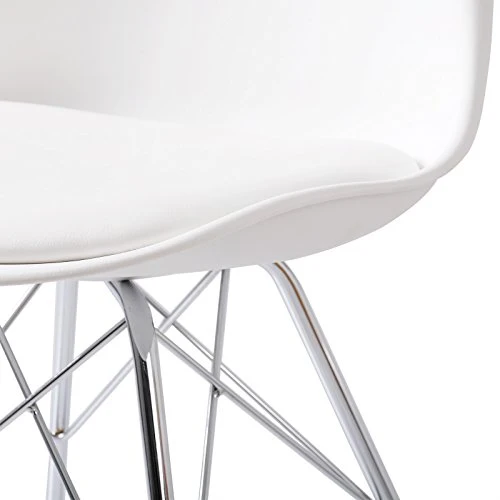 eSituro SDC0050 Lot de 2 Chaises de Salle à Manger Moderne Assise en Similicuir et Pied en métal,Blanc