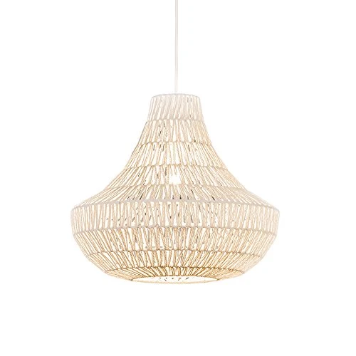 QAZQA Design Lampe suspendue rétro blanche 50 cm - Lina Cono 50 Métal/Tissu Blanc Rond E27 Max. 1 x 60 Watt/Luminaire/Lumiere/Éclairage/intérieur/Salon/Cuisine