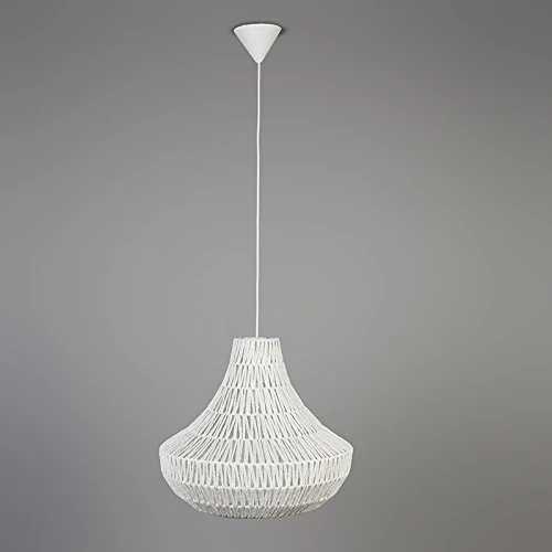 QAZQA Design Lampe suspendue rétro blanche 50 cm - Lina Cono 50 Métal/Tissu Blanc Rond E27 Max. 1 x 60 Watt/Luminaire/Lumiere/Éclairage/intérieur/Salon/Cuisine