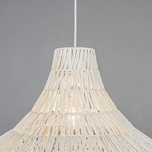 QAZQA Design Lampe suspendue rétro blanche 50 cm - Lina Cono 50 Métal/Tissu Blanc Rond E27 Max. 1 x 60 Watt/Luminaire/Lumiere/Éclairage/intérieur/Salon/Cuisine