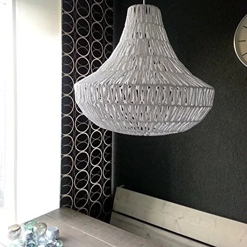 QAZQA Design Lampe suspendue rétro blanche 50 cm - Lina Cono 50 Métal/Tissu Blanc Rond E27 Max. 1 x 60 Watt/Luminaire/Lumiere/Éclairage/intérieur/Salon/Cuisine