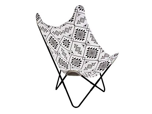 THE HOME DECO FACTORY - Fauteuil Papillon Butterfly Ethnique Noir et Blanc, Métal, 74 x 79 x 101 cm