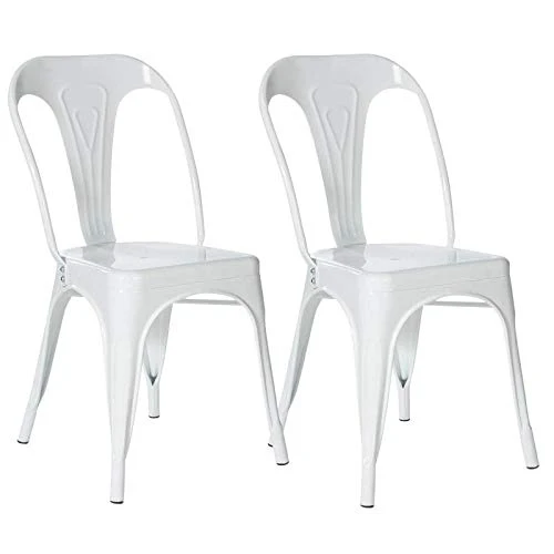 IDMarket - Lot de 2 chaises Leny métal Blanc Brillant empilable pour Salle à Manger