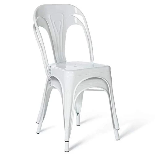 IDMarket - Lot de 2 chaises Leny métal Blanc Brillant empilable pour Salle à Manger