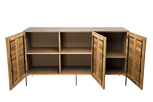 MACABANE Buffet 3 Portes Teck recyclé Pieds métal, 175x51x79