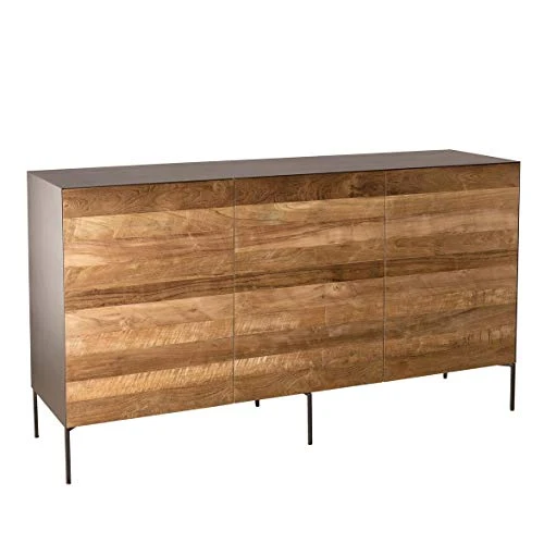 MACABANE Buffet 3 Portes Teck recyclé Pieds métal, 175x51x79