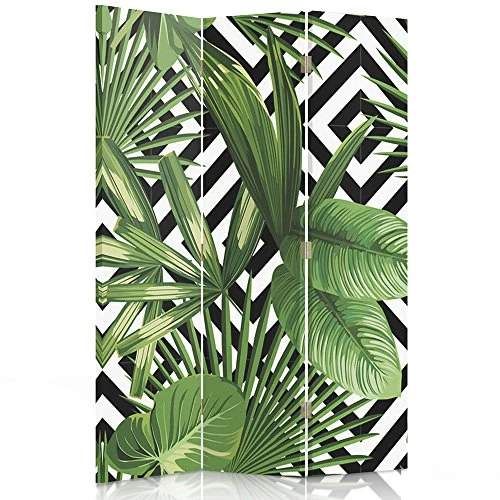 Feeby Frames Paravent déco Feuilles Impression 1 Face 3 Panneaux Vert 110x150 cm