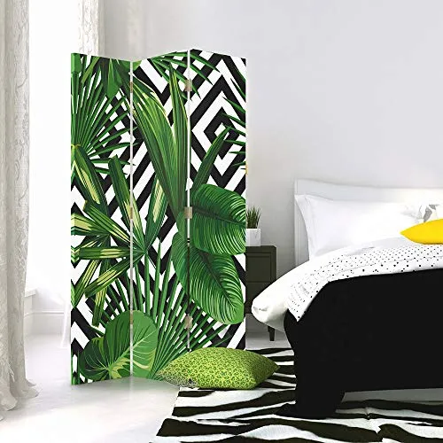 Feeby Frames Paravent déco Feuilles Impression 1 Face 3 Panneaux Vert 110x150 cm