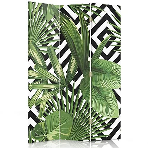 Feeby Frames Paravent déco Feuilles Impression 1 Face 3 Panneaux Vert 110x150 cm