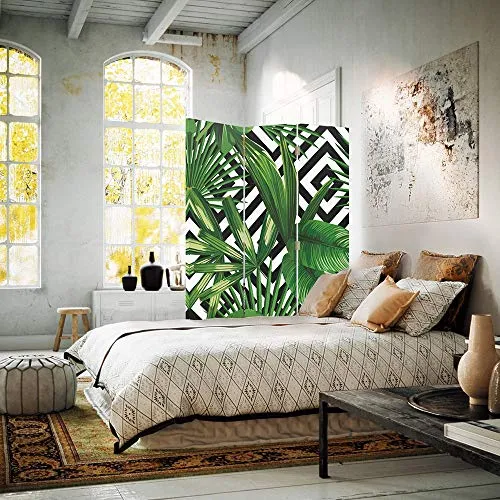 Feeby Frames Paravent déco Feuilles Impression 1 Face 3 Panneaux Vert 110x150 cm