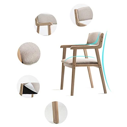 Bois Massif Chaises de Salle à Manger avec accoudoirs Fauteuil Vintage Vintage Dossier Souple et siège rembourré Salon Salon Cuisine Couverture Amovible et Lavable