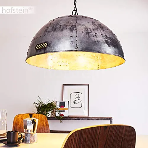 Suspension Svanfolk en métal gris effet rouille, lampe pendante rétro-industriel à hauteur variable, max. 121 cm, Ø 62, idéale dans un salon vintage, pour 1 ampoule E27 max 25 Watt, compatible LED