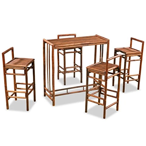 Festnight 5pcs Table Haute de Bar avec 4 Tabouret en Bambou Marron