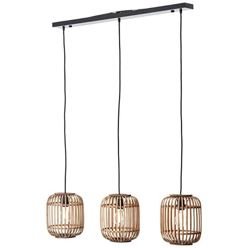 Suspension Lampe décorative Nature 3 x E27 max. 40 W en métal/rotin marron clair noir