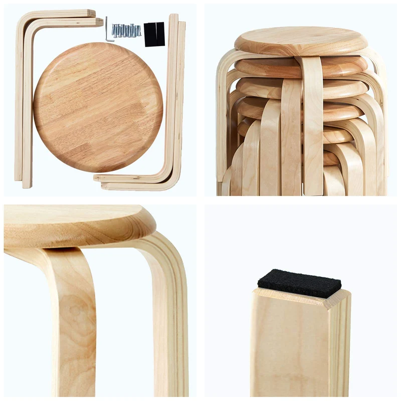 IBUYKE Chaise Salle à Manger/Tabourets de Bar Empilables en Bois Massif Sièges Lisses pour Salon, Cuisine, Bistrot pour Salon, Cuisine, Bistrot Couleur Bois RF-752-4