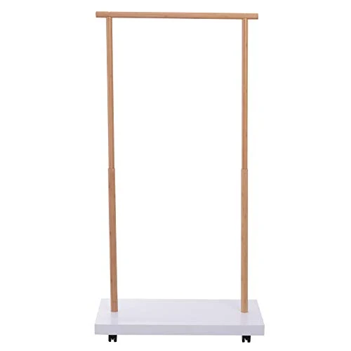 Homcom Portant vêtements sur roulettes Design Cosy Chic dim. 80L x 45l x 150H cm MDF Blanc Bambou